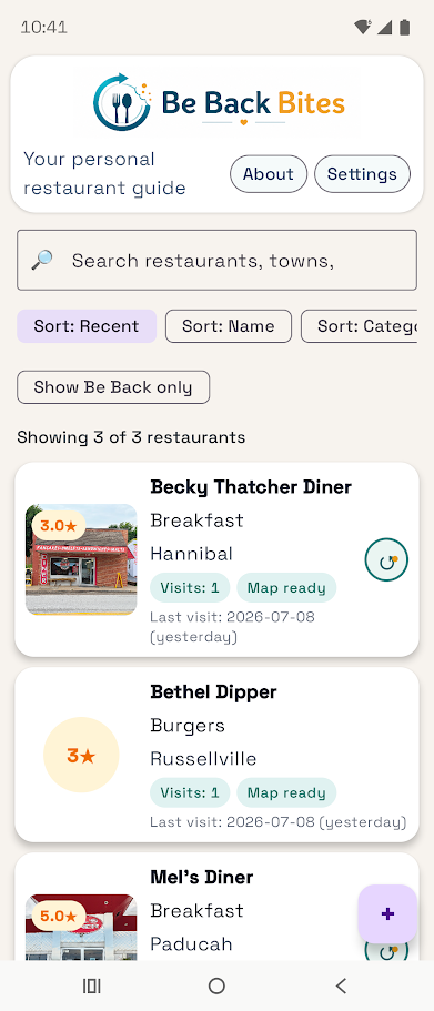 Restaurant list screen