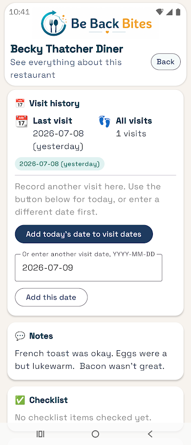 Visit history screen